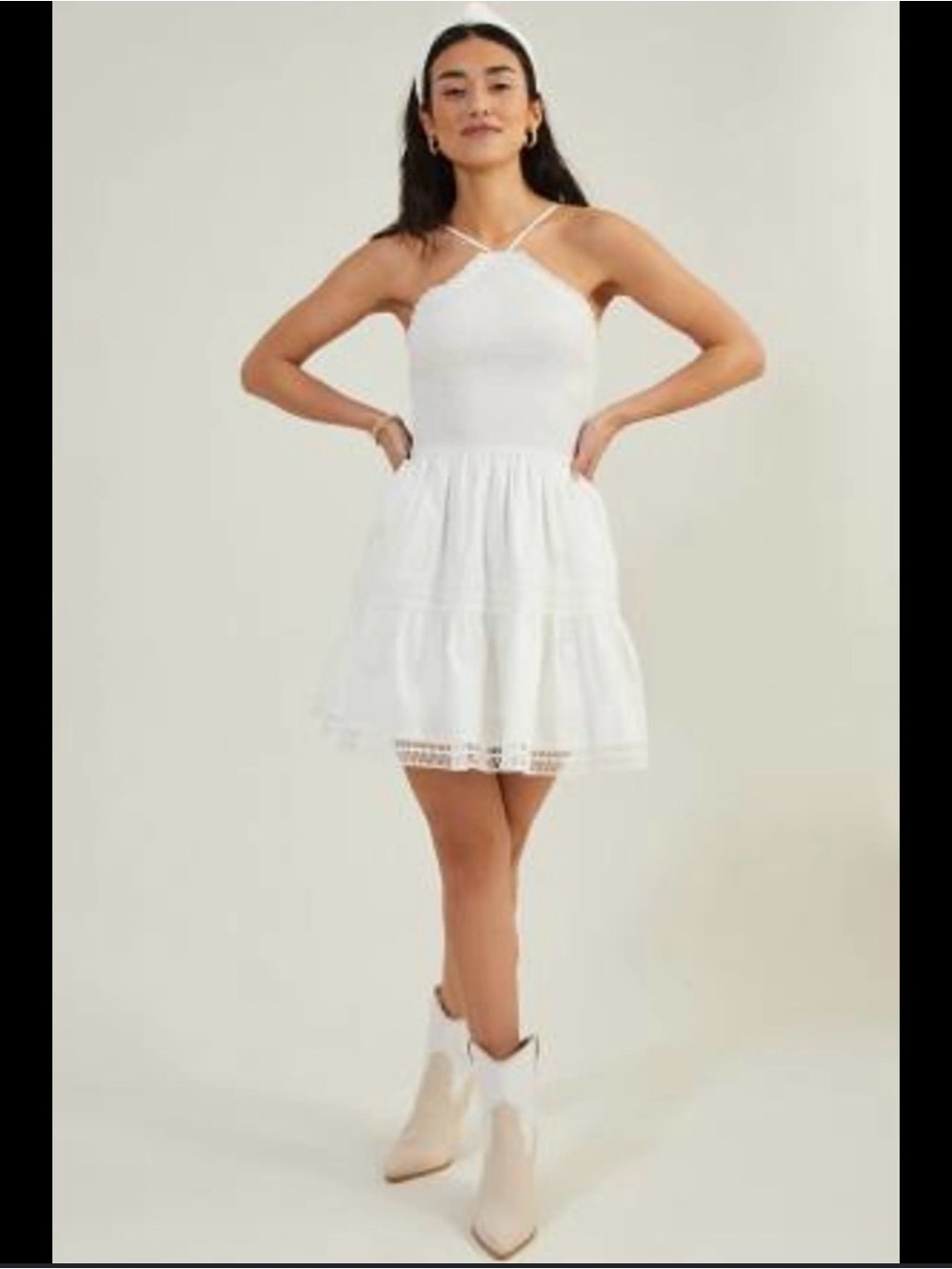 Altar'd State White Halter Tiered Mini Dress